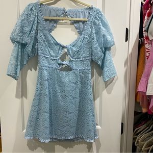 For love and lemons baby blue lace cut out dress. Never worn. NWT. Size medium